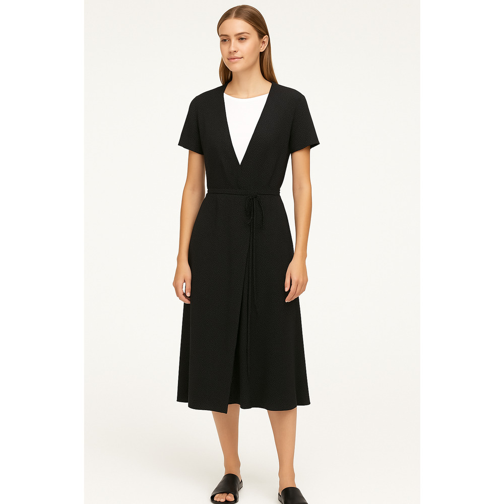 Vintage Gap Womens Wrap Dress XL Black Waist Tie Short Sleeve Geometric Casual
